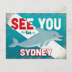 Sydney Dolphin - Retro Vintage Travel Postkarte