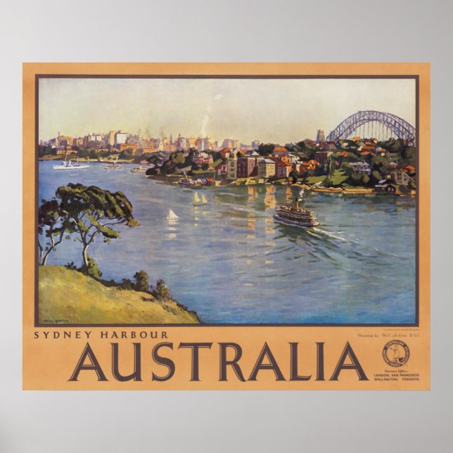 Sydney Harbour Australia Vintage Travel Poster (Vorne)