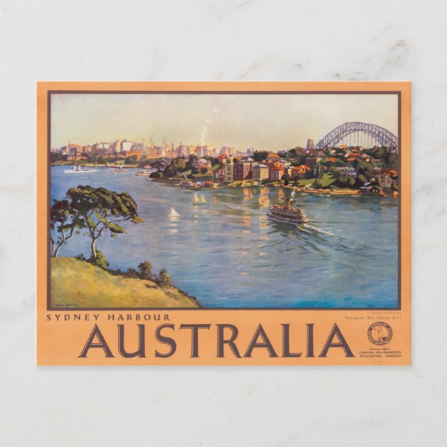 Sydney Harbour Australia Vintage Travel Poster Postkarte (Vorderseite)