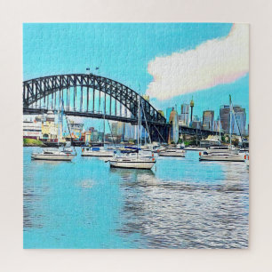 Sydney Harbour Bridge blauer Himmel mit Jachten Puzzle