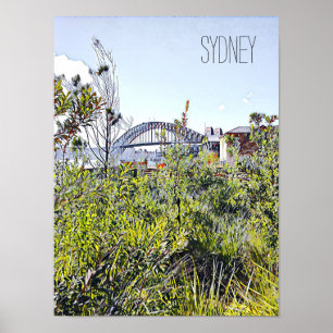 Sydney Harbour Bridge mit einheimischen Pflanze Poster