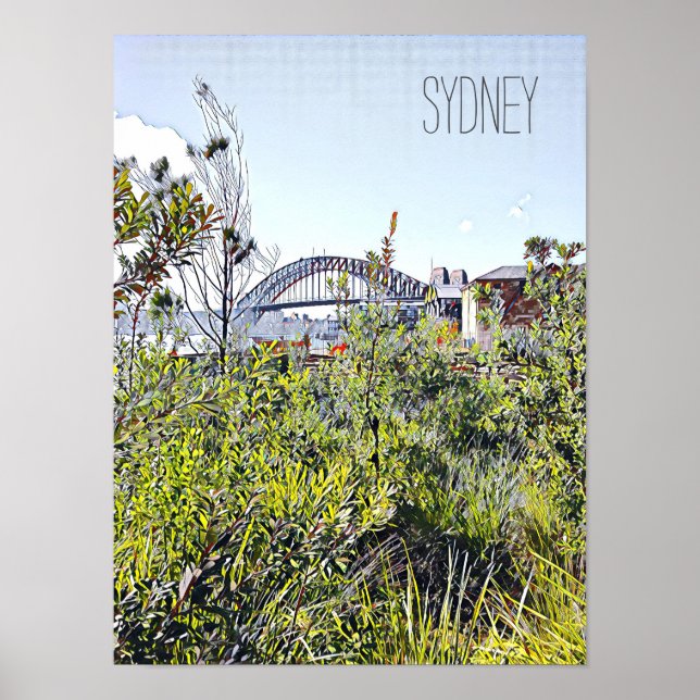 Sydney Harbour Bridge mit einheimischen Pflanze Poster (Vorne)