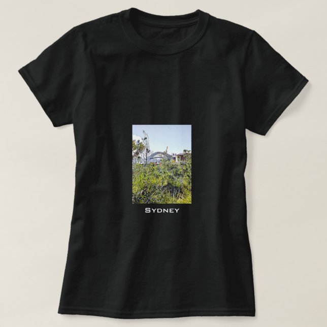 Sydney Harbour Bridge mit einheimischen Pflanze T-Shirt (Design vorne)