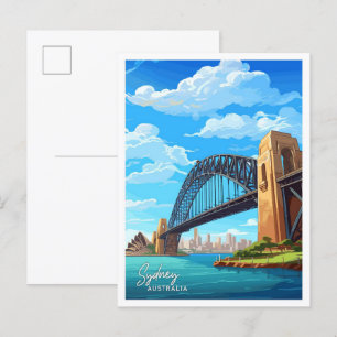 Sydney Harbour Bridge Travel Vintag Illustration Postkarte