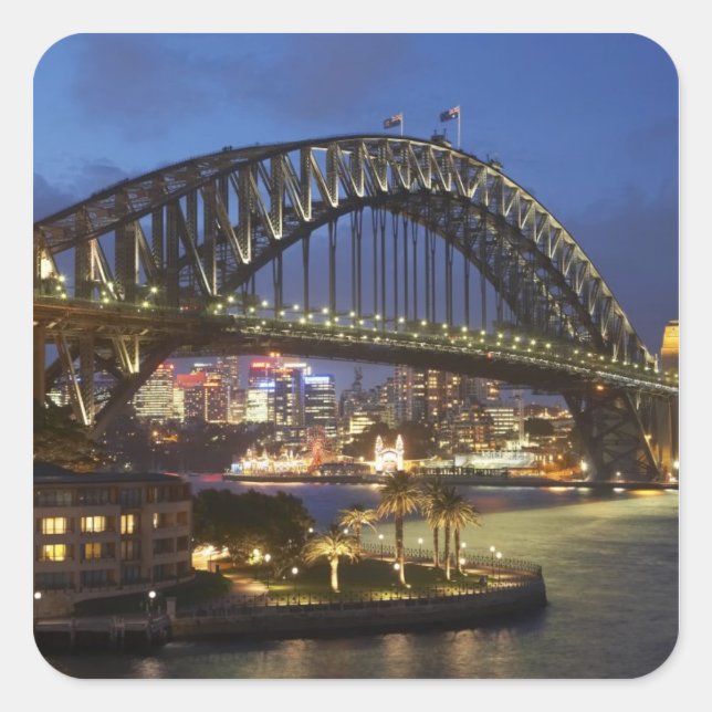 Sydney Harbour Bridge und Park Hyatt Sydney Hotel Quadratischer Aufkleber (Vorderseite)