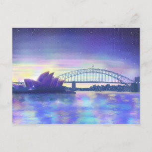 Sydney Harbour Lila Sonnenuntergang Stadtbild Male Postkarte