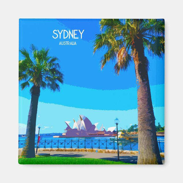 Sydney Harbour Vintage Travel Art Magent Magnet (Vorne)