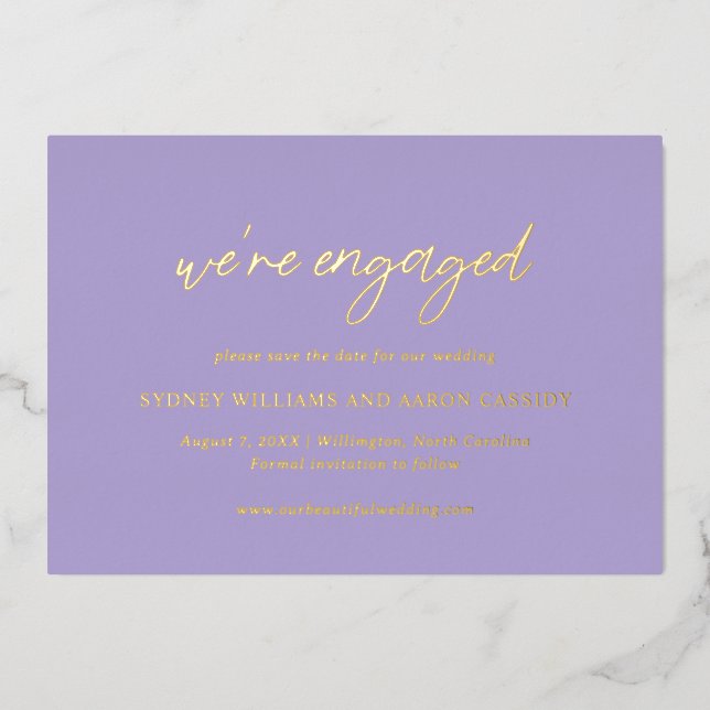 Sydney Lavender Modern Wedding retten das Datum Folieneinladung (Vorderseite)