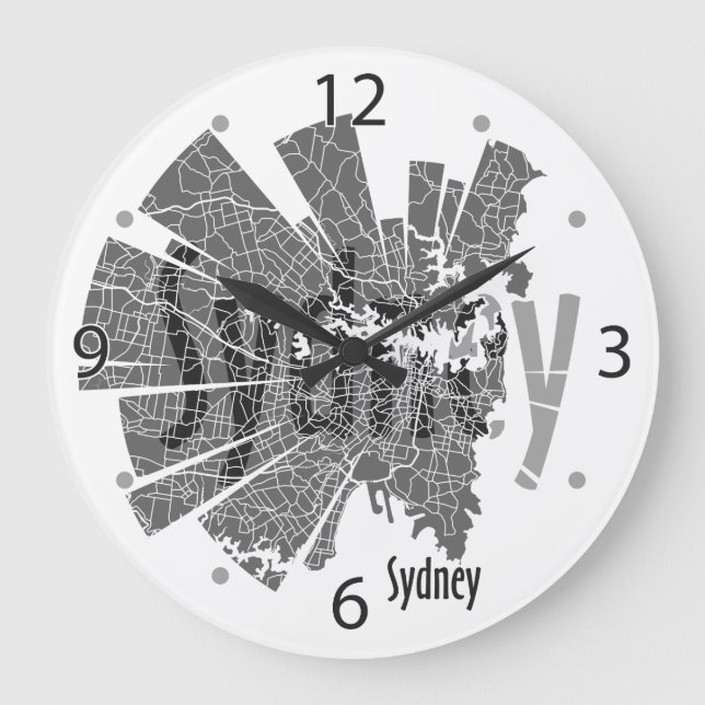 Sydney Map Clock Große Wanduhr (Vorderseite)