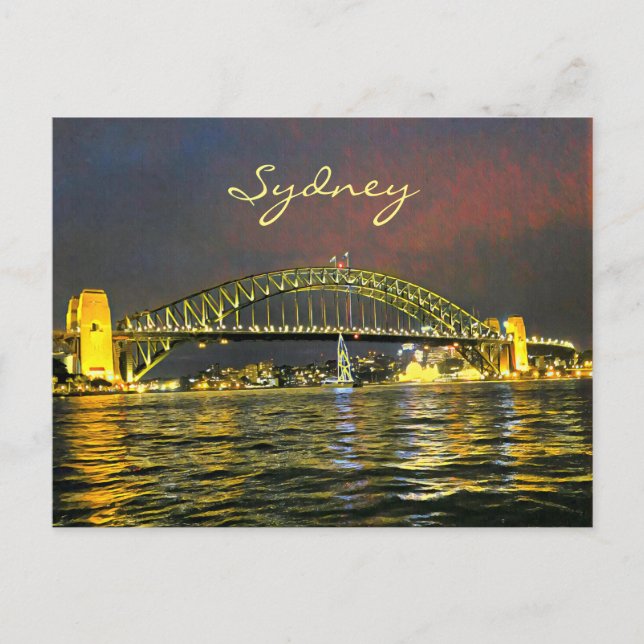 Sydney Night Harbour Bridge Australien Reise Postkarte (Vorderseite)