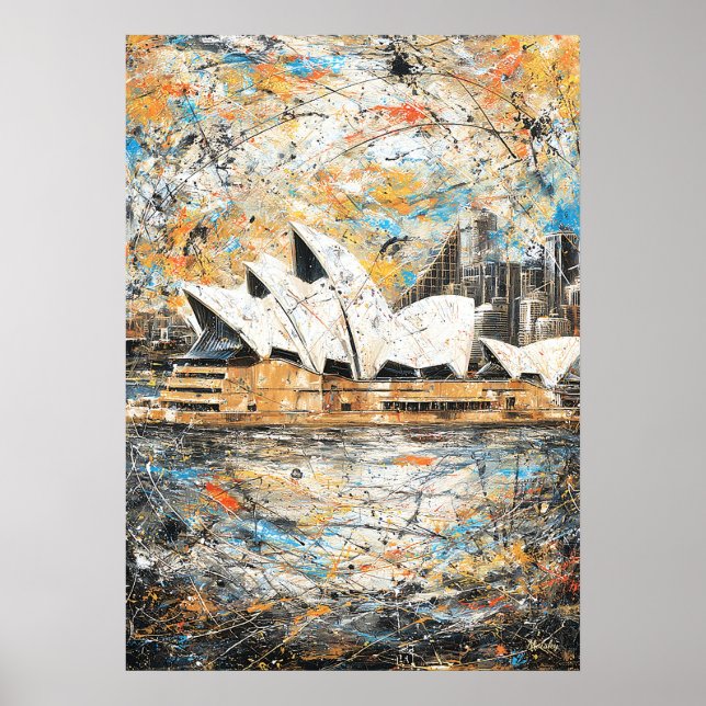 Sydney Opera House Abstrakte Tropfmalerei Poster (Vorne)