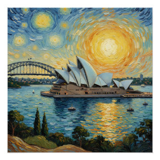 Sydney Opera House and Harbor Bridge painting Poster
