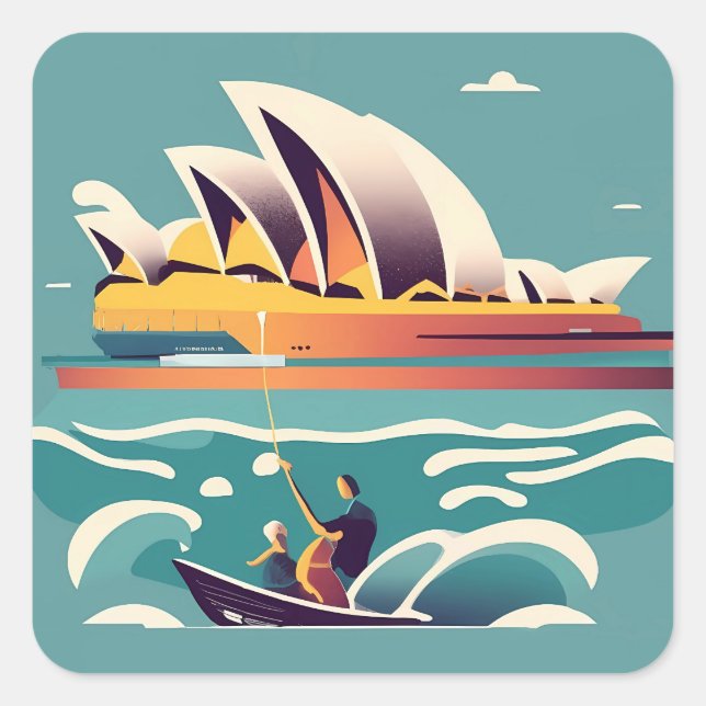Sydney Opera House Australien Gemälde Souvenir Quadratischer Aufkleber (Vorderseite)