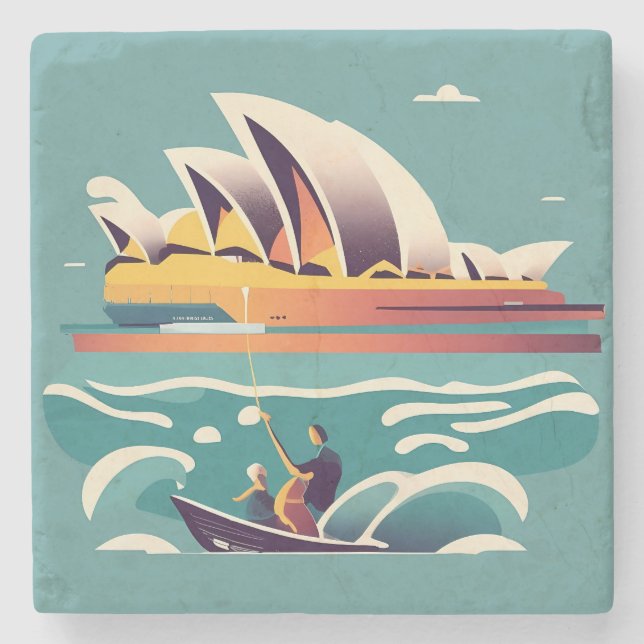 Sydney Opera House Australien Gemälde Souvenir Steinuntersetzer (Vorderseite)