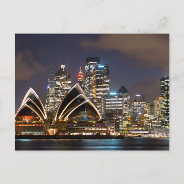 Sydney Opera House & Cityscape am Abend, Australie Postkarte (Vorderseite)