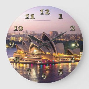 Sydney Opera House im Abend Große Wanduhr