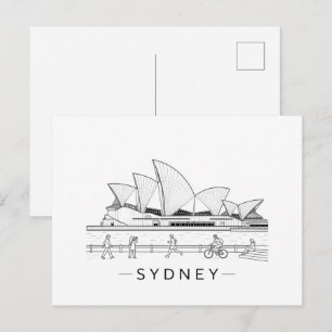 Sydney Opera House Minimalistische Liniendrawing Postkarte