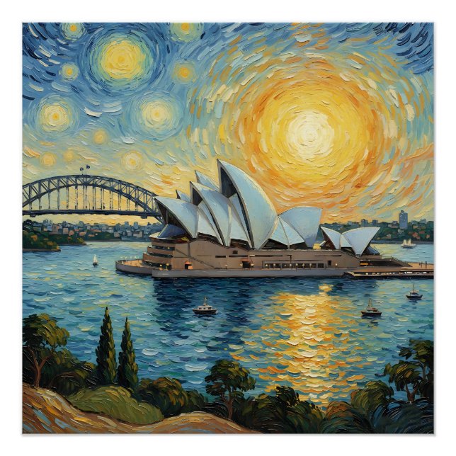 Sydney Opera House und Harbor Bridge Gemälde Poster (Vorderseite)