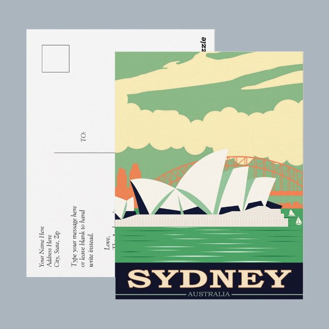 Sydney Opera House Vintage Poster, Ihre Nachricht Postkarte (Von Creator hochgeladen)