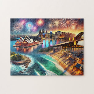 Sydney Opernhaus Feuerwerk Harbour Bridge Nacht Puzzle