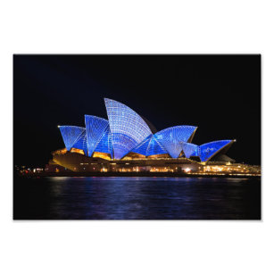 Sydney Opernhaus liegt nachts in blau auf Fotodruck