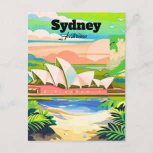 Sydney Postkarte, handgezeichnete Stadtkarte, illu Einladungspostkarte