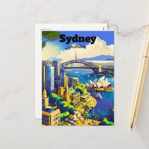 Sydney Postkarte, handgezeichnete Stadtkarte, illu Feiertagspostkarte