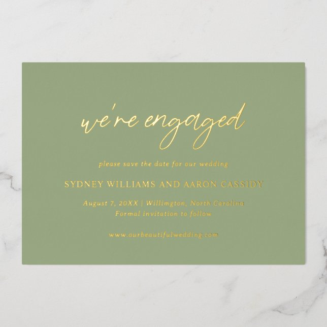Sydney Sage Green Modern Wedding rettet das Datum Folieneinladung (Vorderseite)