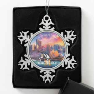 Sydney Skyline Abstrakt Art Schneeflocken Zinn-Ornament