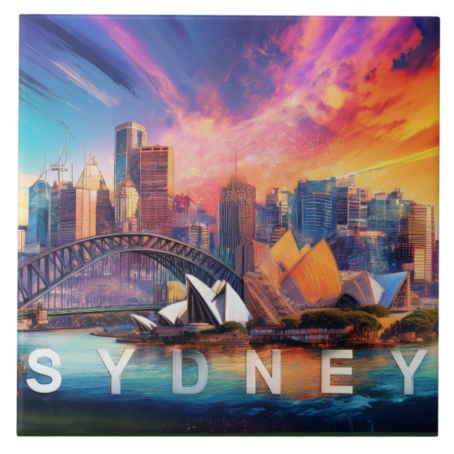 Sydney Skyline Kunst  Fliese (Vorderseite)