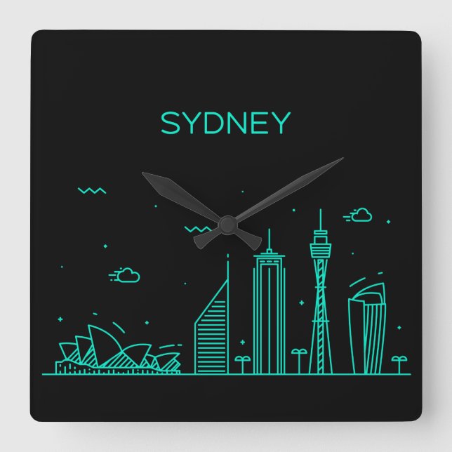 Sydney Skyline Quadratische Wanduhr (Vorderseite)