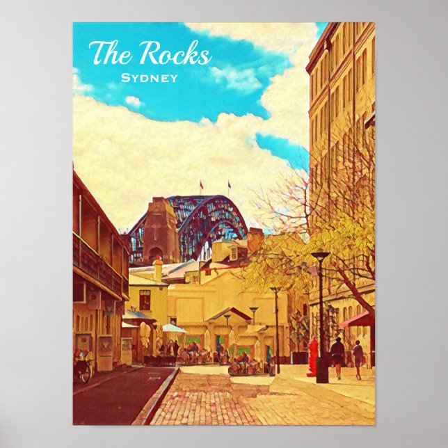 Sydney The Rocks with Harbour Bridge travel Poster (Vorne)