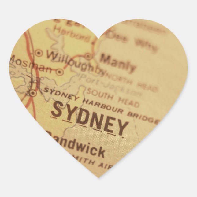SYDNEY Vintag Map Herz-Aufkleber (Vorderseite)
