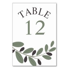 Sylized Olive Zweig Mittelmeercharme Hochzeit Tischnummer