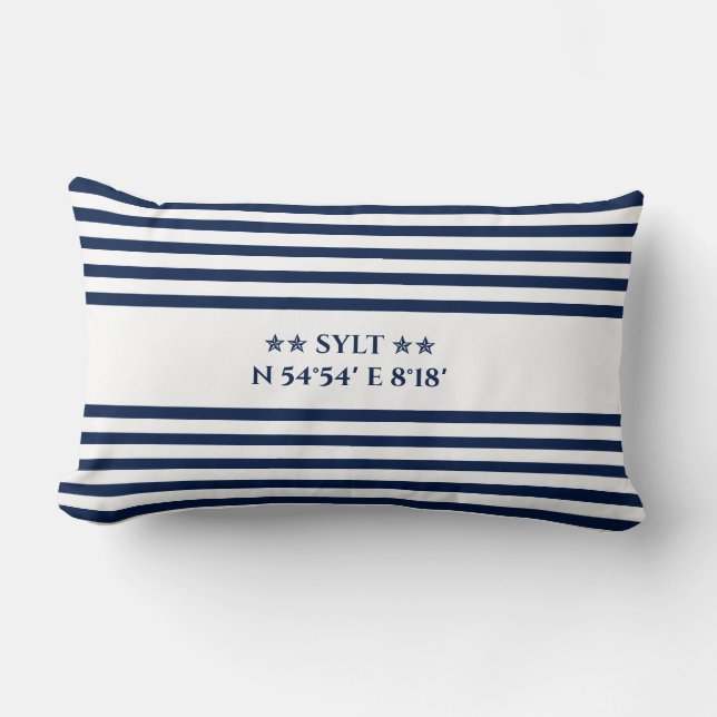 Sylt Nautical Coordinates – Blue & White Striped Lendenkissen (Vorderseite)