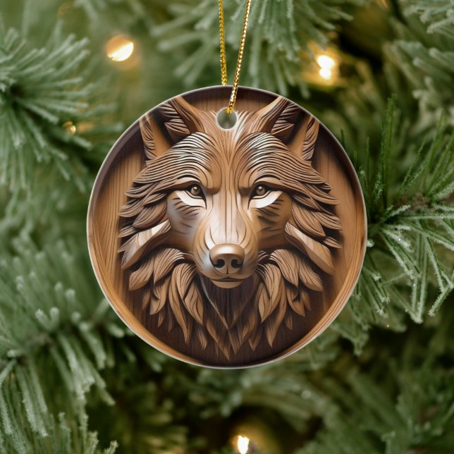 Sylvan Sentinel: Der Majestic Wood Wolf druckt Keramik Ornament (Baum)