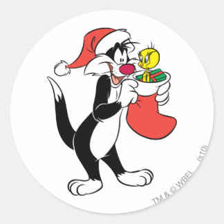 SYLVESTER™ Katze mit Strumpf Runder Aufkleber
