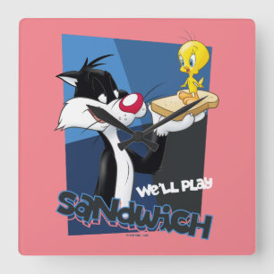 SYLVESTER™ & TWEETY™ "We'll Play Sandwich" Quadratische Wanduhr