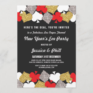 Sylvesterabend-Party-Las- Vegaskasino-Glitzer Einladung
