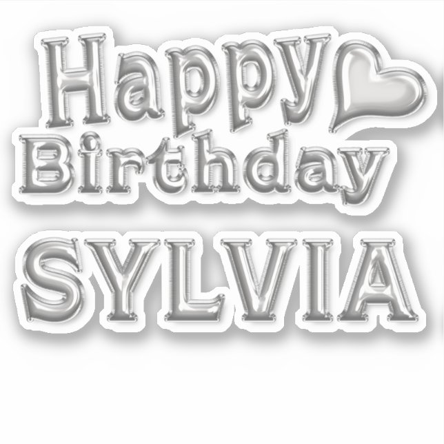 Sylvia Happy Birthday silver Aufkleber Sticker (Vorderseite)