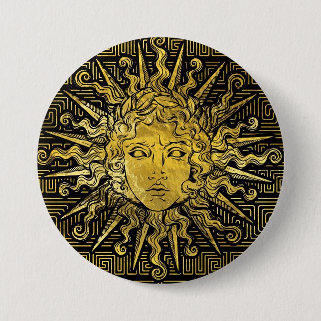 Symbol Apollo Sun auf griechischem Schlüsselmuster Button (Vorderseite)