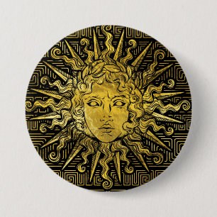 Symbol Apollo Sun auf griechischem Schlüsselmuster Button