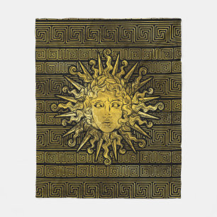 Symbol Apollo Sun auf griechischem Schlüsselmuster Fleecedecke