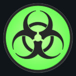 Symbol-Aufkleber für grüne Biogefährdung Runder Aufkleber<br><div class="desc">Rundaufkleber mit einem schwarzen Biogefährdung-Symbol auf grünem Hintergrund.</div>