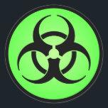 Symbol-Aufkleber für grüne Biogefährdung Runder Aufkleber<br><div class="desc">Rundaufkleber mit einem schwarzen Biogefährdung-Symbol auf grünem Hintergrund.</div>