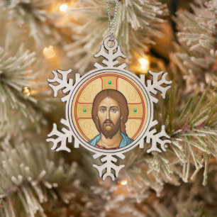 Symbol Christi Schneeflocken Zinn-Ornament