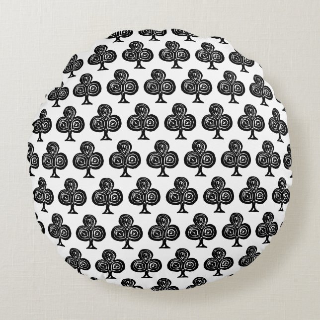 Symbol-Club der Karte Schwarz Form Linschnitt Rundes Kissen (Vorderseite)