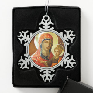 Symbol der Heiligen Maria mit dem Herrn Jesus Schneeflocken Zinn-Ornament