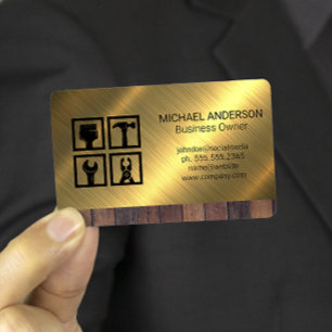 Symbol für Bauwerkzeug Holz - Metall - Hintergru Visitenkarte