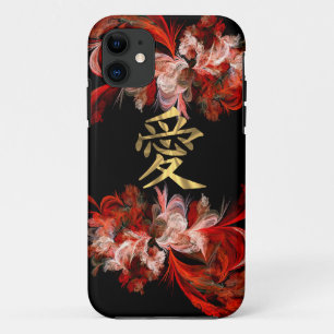 Symbol für chinesische Liebe auf rotem Fraktal iPhone 11 Hülle